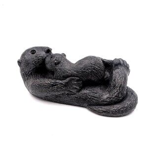Wolf Original Otter + Pup Handcrafted Sculpture Figure Canada Signed Stone/Resin